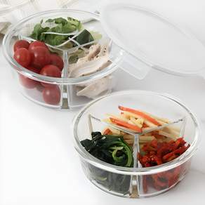 파쿠젠 1+1 내열유리 3칸 나눔반찬통 950ML 원형, 1세트