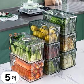 CKLIVING 냉장고정리용기 트레이 냉동실 보관용기 식약처인증제품, 투명그린, 5개