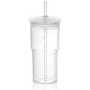 AISOUL 유리컵 내열 유리 뚜껑 빨대 있는 예쁜 650ml 글라스 물컵 레몬수 유리컵 아이스아메리카노 컵, 1개, 화이트 투명