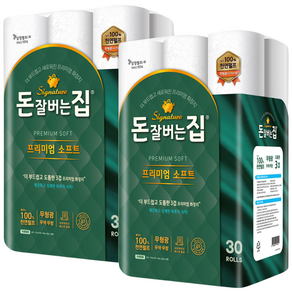 [삼정펄프] 돈잘버는집 프리미엄 소프트 3겹 25m 화장지 30롤x2 (60롤)/천연펄프, 30개입, 2개