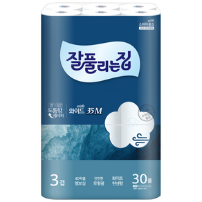 잘풀리는집 도톰한3겹 와이드 화장지 35M 30롤 1팩, 30개입, 1개