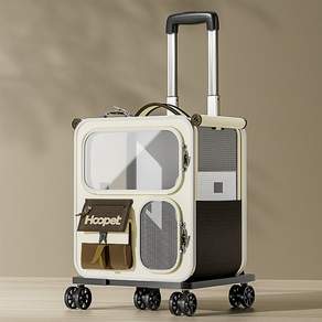 먀오샤오위안 대형 캔버스 반려동물 이동 가방 2in1 - 백팩+캐리어 통기성 우수 휴대용 멀티펫 여행 캐리어 (강아지 고양이), 1개, 베이지-브라운