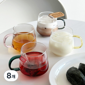눌세라믹 (4인 set) 소피 머그 내열유리 데일리 저중심 가족컵, 400ml, 8개, 투명