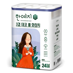 한예지 3겹 데코 롤 천연펄프 고급롤화장지, 22m, 24롤, 1개