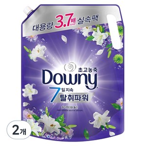 다우니 7일 지속 탈취파워 초고농축 섬유유연제 화이트티와 릴리 리필, 2.6L, 2개