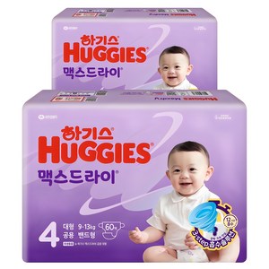 하기스 2024 맥스드라이 밴드형 기저귀 남여공용 대형 9~13kg, 4단계, 120매