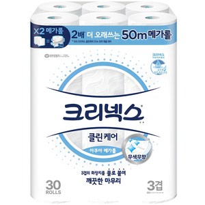 크리넥스 3겹 클린케어 천연펄프 화장지, 50m, 30개입, 1개