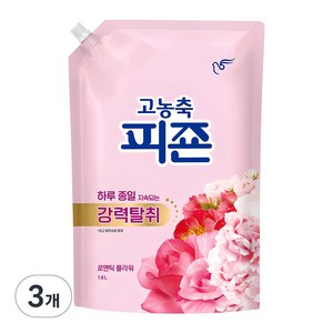 피죤 고농축 강력탈취 오리지널 섬유유연제 로맨틱플라워 리필, 1.6L, 3개