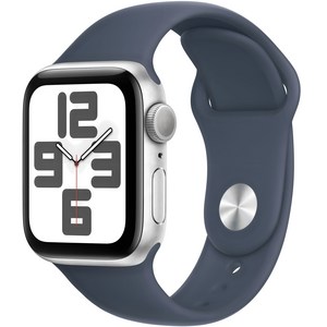 Apple 2023 애플워치 SE 2세대 알루미늄 케이스, 40mm, GPS, 실버 / 스톰 블루 스포츠 밴드, S/M