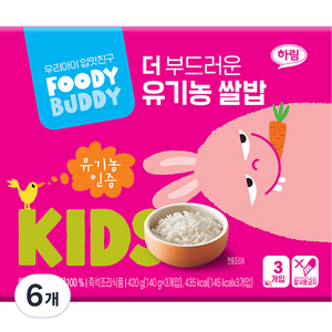 푸디버디 더 부드러운 유기농 쌀밥 6p, 140g, 6개