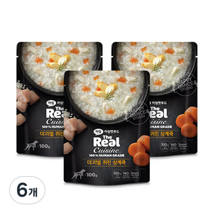 하림펫푸드 더리얼 퀴진 강아지 간식 파우치, 삼계죽, 100g, 6개