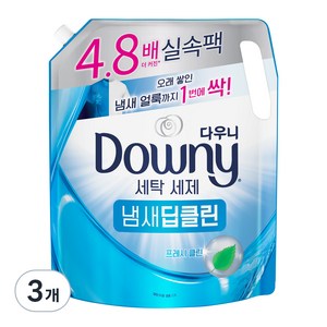 다우니 세탁세제 일반용 드럼 겸용 냄새딥클린 프레시클린 리필, 2.2L, 3개