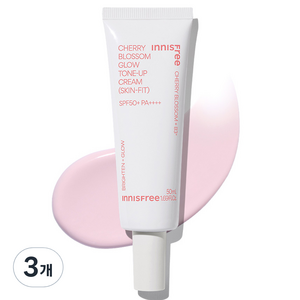 [비건뷰티] 이니스프리 New 왕벚꽃글로우스킨핏톤업크림 핑크 SPF50+ PA++++, 50ml, 3개