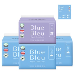 블루블루 생리대 대형 날개형 10p + 중형 날개형 12p x 3개입 + 2p, 1세트