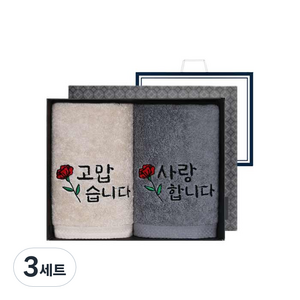 송월타월 러브유 캘리그라피 세면타올 160g 40수 코마사 2개 + 케이스+ 쇼핑백, 랜덤발송, 3세트