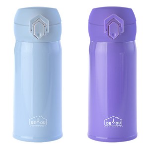 디유 비비드 2중 진공 원터치 보온병 2종 세트, 스카이 + 퍼플, 350ml, 1세트