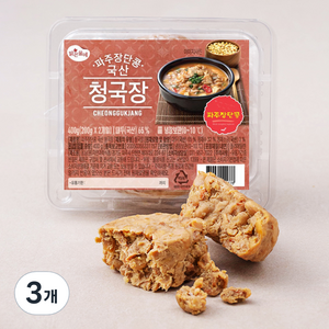 맑은물에 파주 장단콩 국산 청국장 2입, 400g, 3개