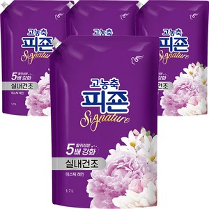 피죤 시그니처 실내건조 고농축 섬유유연제 미스틱 레인 리필, 1.7L, 4개