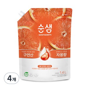 순샘 구연산 자몽 주방세제 리필, 1.4L, 4개