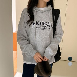 아피나르 자수 그래픽 기모 후디 MICHIGAN