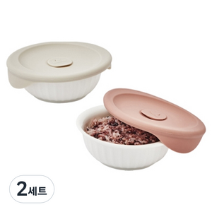 락앤락 바로 한끼 도자기 밥용기, 2세트, 몸체 355ml 2p + 뚜껑캡 2p