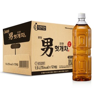 광동제약 진한 헛개차 무라벨 그린, 1.5L, 12개