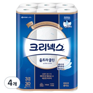 크리넥스 울트라클린 천연펄프 3겹 고급롤화장지, 27m, 30개입, 4개