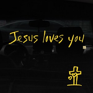 1AM 캘리그라피 자동차 스티커 시크 Jesus loves you + 주유구 스티커 십자가, 노란색, 1세트