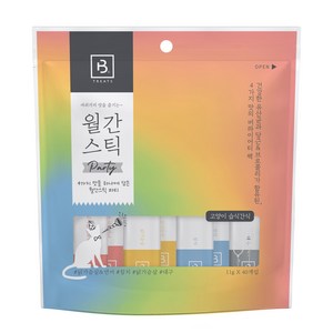 브리더랩 월간스틱 파티 고양이 간식 4종 세트, 혼합맛(닭가슴살/닭가슴살+연어/참치/대구), 11g, 1개