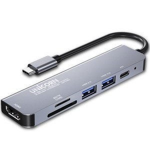 유니콘 C타입 6in1 HDMI PD100W 충전 미러링 멀티허브, TH-601C, 그레이, 1개