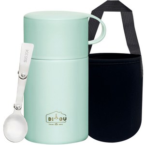 디유 보온보냉 도시락 죽통 + 전용가방 + 숟가락 세트, 민트, 600ml, 1세트