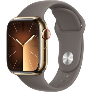 Apple 애플워치 9 GPS+Cellula, 41mm, 스테인리스 스틸, 골드 / 클레이 스포츠 밴드, S/M