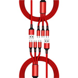 잇곰 튼튼한 메쉬 멀티 3 in 1 고속 충전 케이블, 1.2m, 레드, 2개