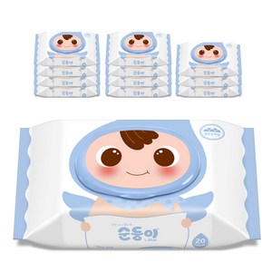 순둥이 유아용 오리지널 플러스 엘블루 휴대 물티슈 캡형 75평량, 75g, 20매, 12세트