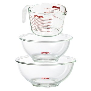 파이렉스 계량컵 1000ml + 믹싱볼 880ml + 믹싱볼 1.4L 세트, 투명, 1세트