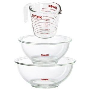 파이렉스 계량컵 500ml + 믹싱볼 880ml + 믹싱볼 1400ml 3종 세트, 투명, 1세트