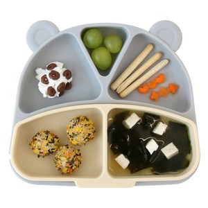 쑥쑥 유아용 실리콘 초강력 흡착식판 4칸 + 2칸 세트, 그레이, 1세트