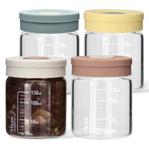 미르 헥사 내열유리 투톤 실리콘캡 눈금유리병 150ml x 4종 세트, 1세트