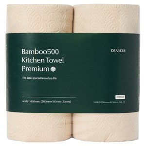 디어커스 뱀부500 천연펄프 키친타월 프리미엄 3겹, 140매, 4개
