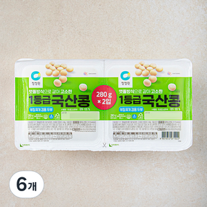 청정원 국내산 1등급 콩 부침 찌개 겸용 두부 2입, 560g, 6개