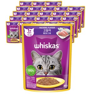 위스카스 어덜트 고양이 주식 파우치, 닭, 80g, 24개