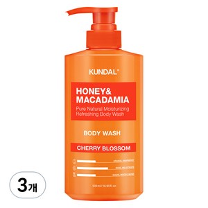 쿤달 허니 앤 마카다미아 퓨어 바디워시 체리블라썸, 500ml, 3개