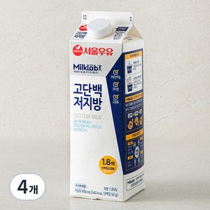 서울우유 밀크랩 고단백 저지방우유, 900ml, 4개