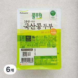 풀무원 국산콩 두부 찌개용, 180g, 6개