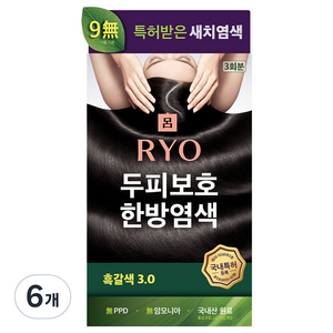 려 자양윤모 두피보호 한방 새치 염색약 120g, 3.0 흑갈색, 6개