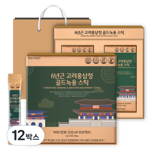 개성고려삼인 6년근 고려홍삼정 골드녹용 스틱 + 쇼핑백 세트, 360g, 12개