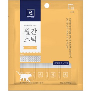 브리더랩 하루에 하나씩 월간스틱 고양이 간식, 닭가슴살, 11g, 30개