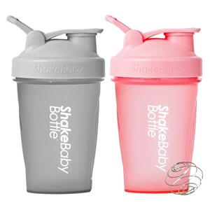 쉐이크베이비 보틀 쉐이커 2종 세트, 그레이 + 핑크, 600ml, 2개