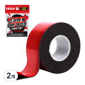 스코라 초강력 품 양면 테이프 실내용 실외용 검정 2.5cm x 2m, 2개