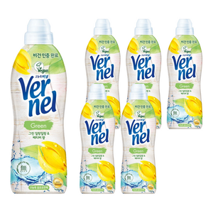 버넬 고농축 그린 섬유유연제 일랑일랑 앤 베티버 향 본품, 900ml, 6개